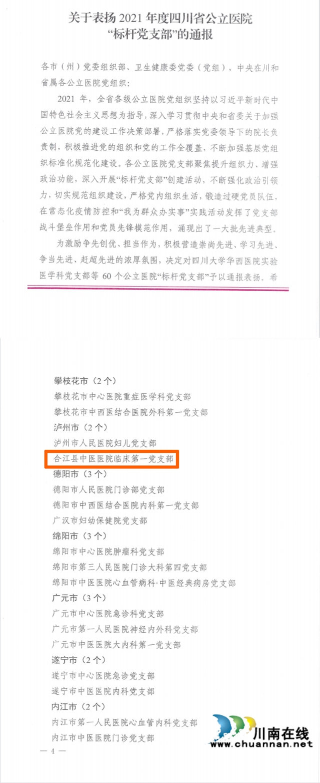 合江县中医医院临床一支部荣获省公立医院“标杆党支部”称号(图1)