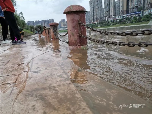 多处步行道被淹!沱江今夏第一轮洪峰经过内江城区(图5) 5.jpg