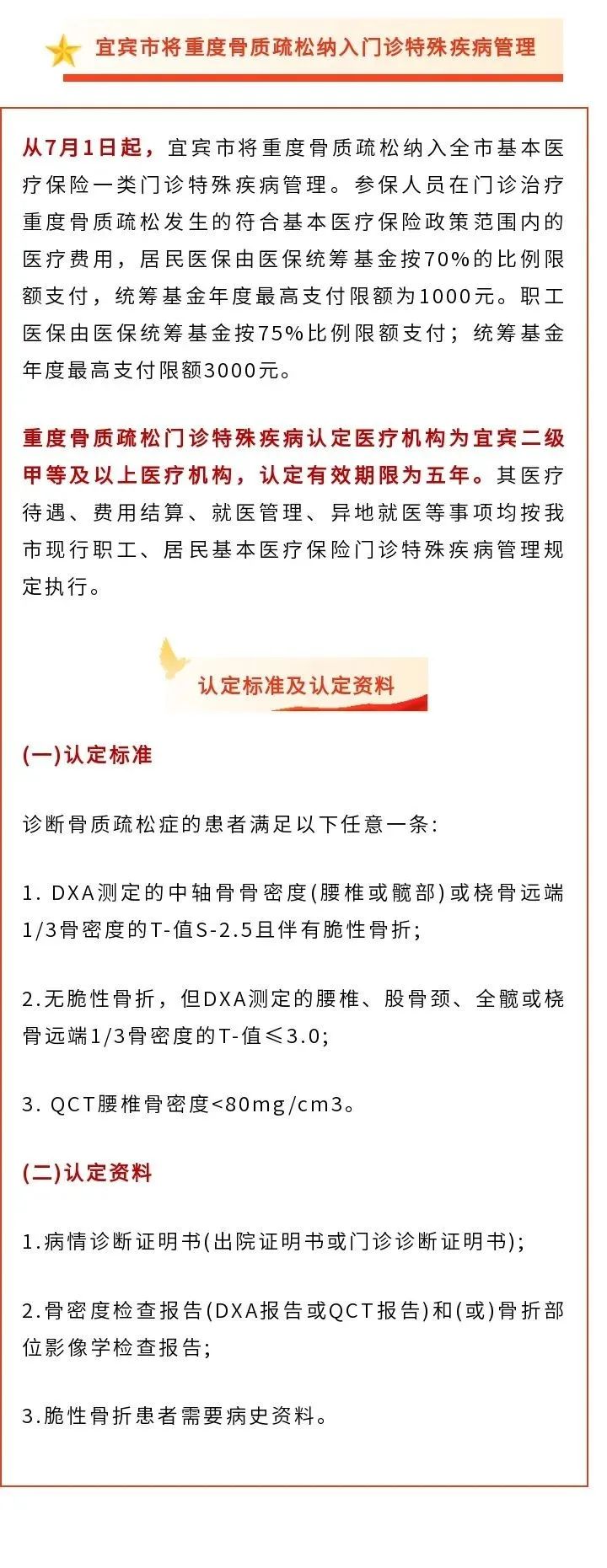 宜宾市将重度骨质疏松纳入门诊特殊疾病管理