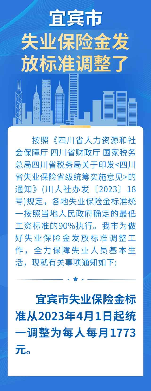 每人每月1773元！宜宾市失业保险金发放标准调整了
