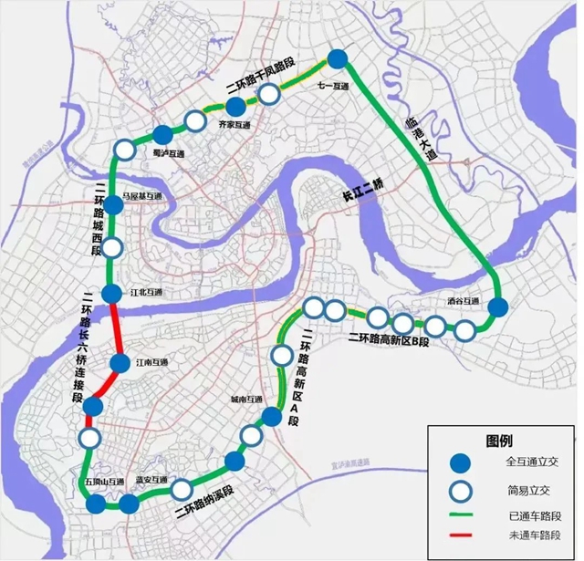 泸州二环路示意图大桥建成通车后,将完成泸州二环路全线52