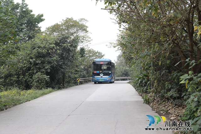 在泸州市龙马潭区红胡路，眼前的村庄村容整洁、绿树成荫，双向两车道的路面干净明亮，满载乘客与农副产品的908路公交车缓缓驶过。.JPG