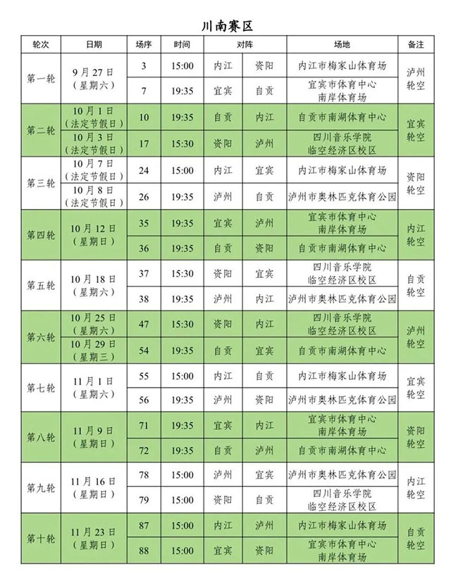 “川超”分区赛程发布丨泸州队首个主场10月8日打响！