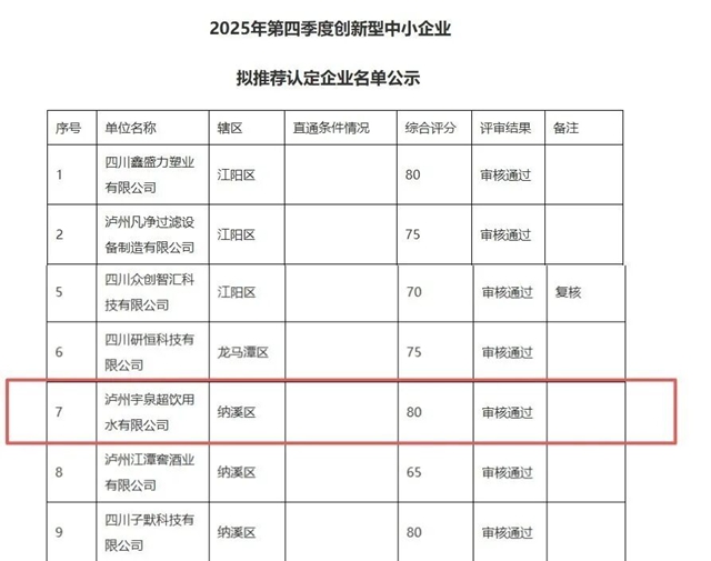 宇泉公司获评泸州市创新型中小企业(图1) 水1.jpg