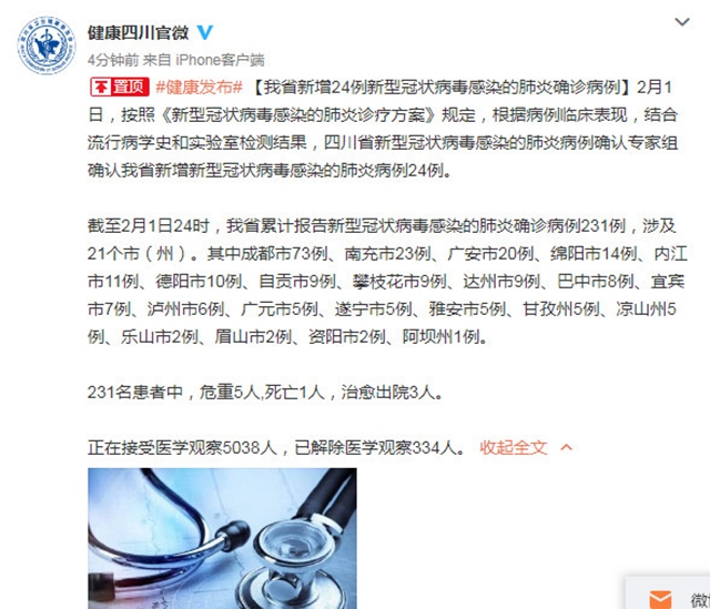 我省新增24例新型冠状病毒感染的肺炎确诊病例。宜宾暂无新增(图1)