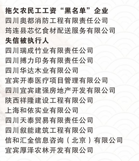 宜宾诚信红黑榜发布！拖欠农民工工资、严重违法失信…这些企业被点名(图5)