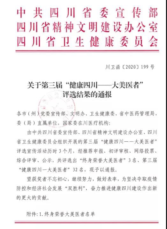 点赞！宜宾2人获“健康四川 大美医者”称号