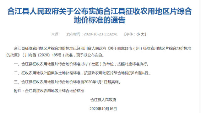 官方公布！合江县征收农用地区片综合地价标准来了，街道、乡镇、村都有！(图2)
