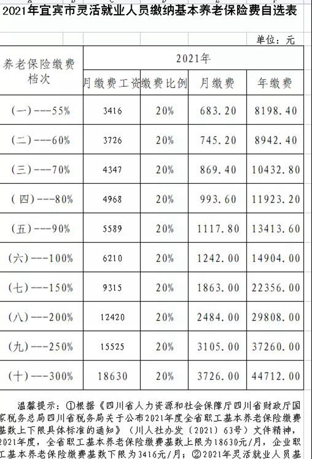 宜宾市灵活就业人员缴纳基本养老保险和医疗保险费标准来了！(图2)