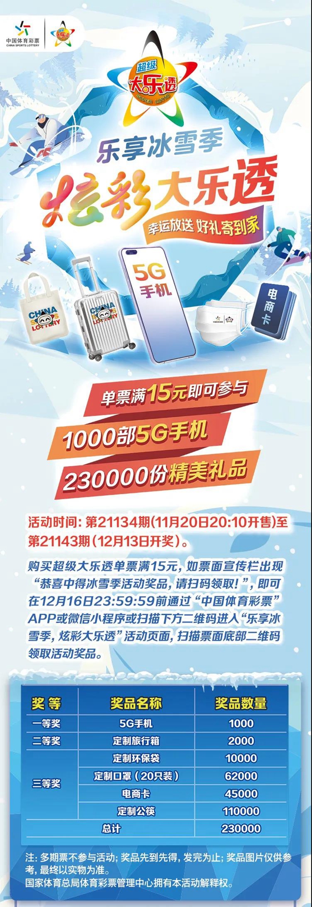 5G手机、定制旅行箱！大乐透冰雪季幸运派送活动今晚开启，20多万份礼品寄到家！(图2)